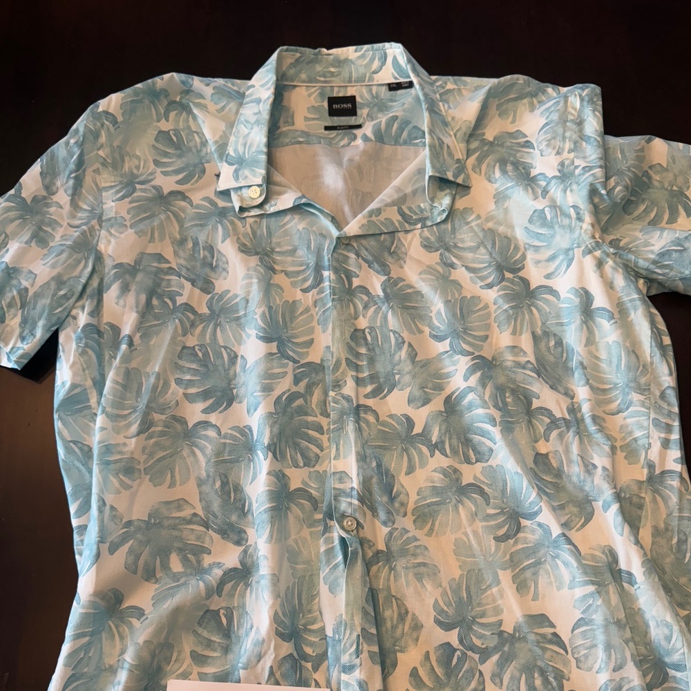 Hugo Boss Green Floral Button Down Shirt